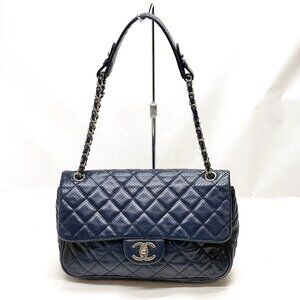 Authentic Chanel Hand Bag Navy Blue Leather mn1830-010826
